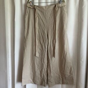 Joie linen blend light tan crop pants with tie belt POCKETS! size XL